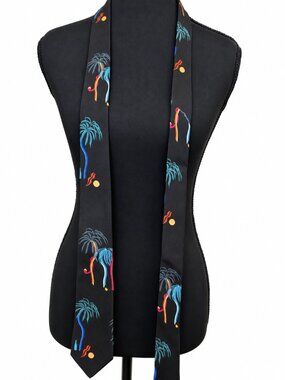 NWT Paul Smith Men’s Black Palm Tree Print Narrow Tie 6cm Made Italy $125